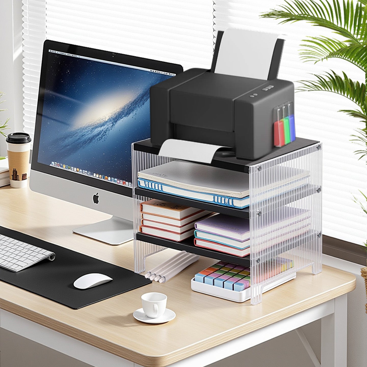 Marsrock Paper Organizer, 3-Tier Stackable Wood Desk Organizer, Document File Organizer and Mail Sorter with Adjustable Storage Shelves, Black
