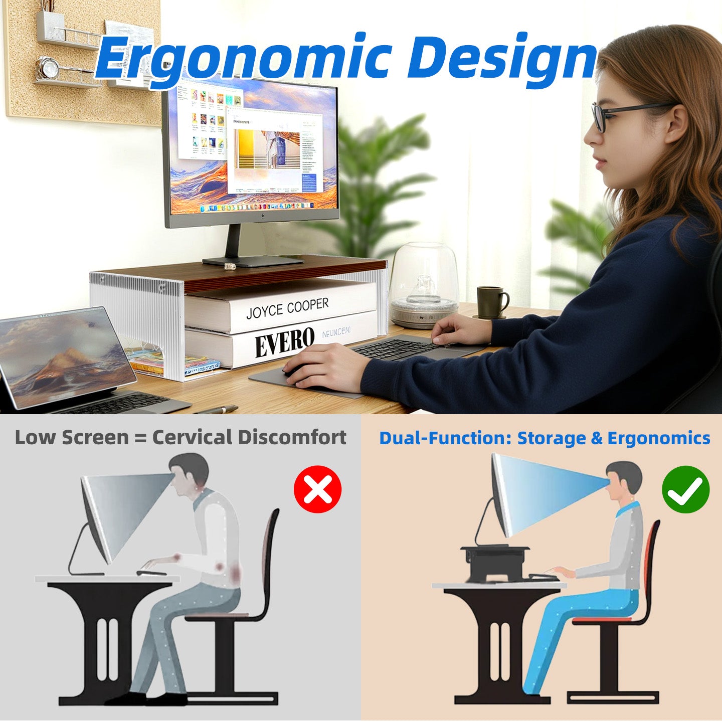 Marsrock Wood&Acrylic Computer Monitor Stand Desk Desktop Organizer Table For Home,Office Workspace,Laptop Riser,Printer,PC&TV Screen Riser