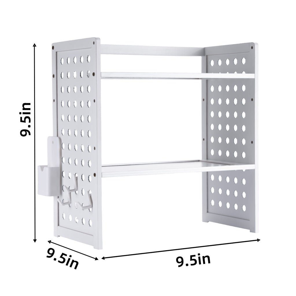Marsrock (White-2 Tier) Office Desk Shelf Organizer,Medium Density Fiberboard Desktop Bookshelf Supplies Storage Rack,Shelf for Top of Desk and Dresser