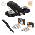 Effortless Stapler for Desk with 40-50 Sheet Capacity, 2000 Staples, 1-Touch Stapling, Ergonomic & Easy to Load Desktop Staplers, Heavy Duty Stapler, and Magnetic Staple Remover, Black