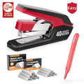 Effortless Heavy Duty Desktop Stapler, 40 Sheet Capacity, 1-Finger Press Stapling, Ergonomic & Easy to Load, Includes 2000 Staples and Magnetic Staple Remover, Red
