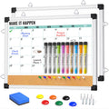 Marsrock 17"x13" Green Monthly Calendar Whiteboard with Aluminum Frame,Cork Board Combo for Wall,Reversible Hanging Dry Erase Board Clearance