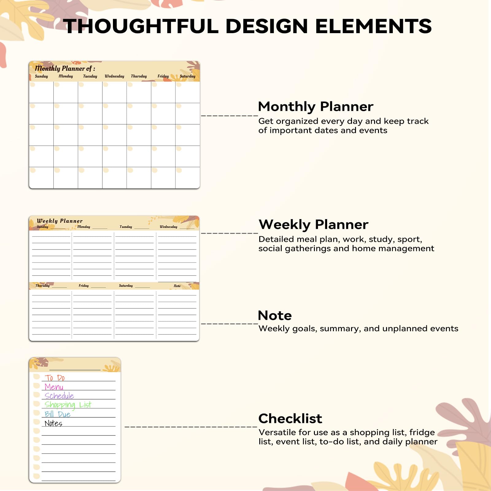 Marsrock New (3-Pack）14" x 11"Yellow Magnetic Refrigerator Whiteboard Calendar,Fridge Dry Erase Weekly And Monthly Planner Board