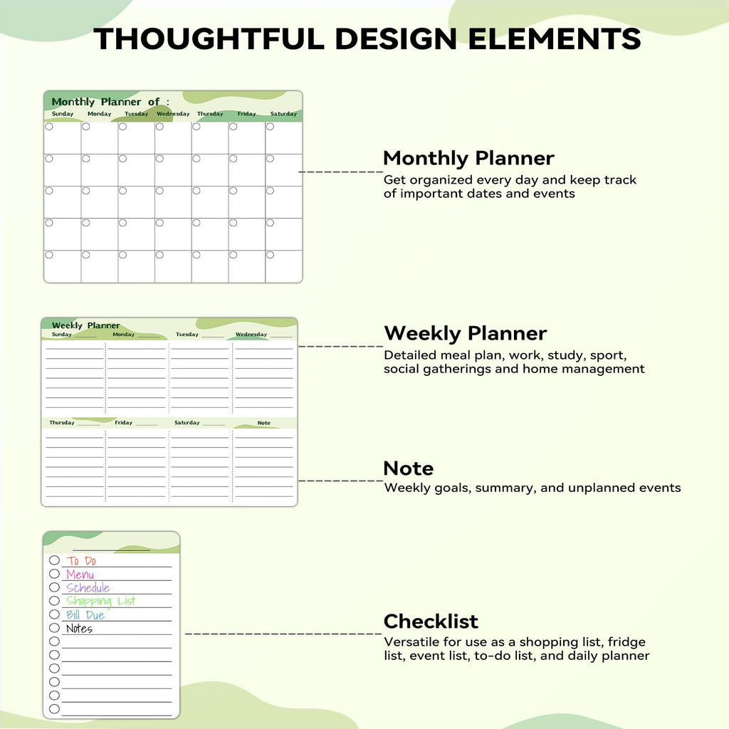 Marsrock New (3-Pack）14" x 11"Green Magnetic Refrigerator Whiteboard Calendar,Fridge Dry Erase Weekly And Monthly Planner Board