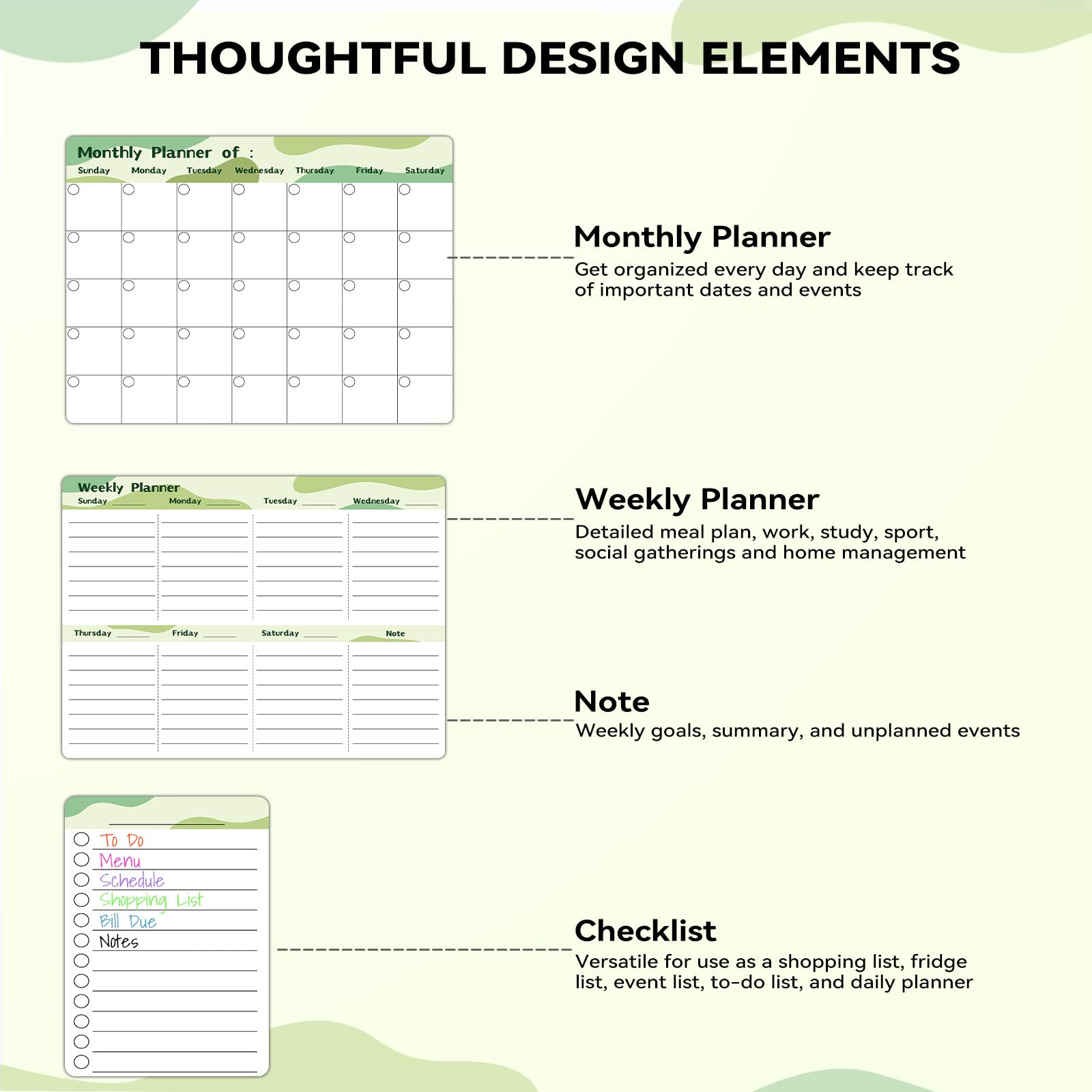 Marsrock New (3-Pack）14" x 11"Green Magnetic Refrigerator Whiteboard Calendar,Fridge Dry Erase Weekly And Monthly Planner Board