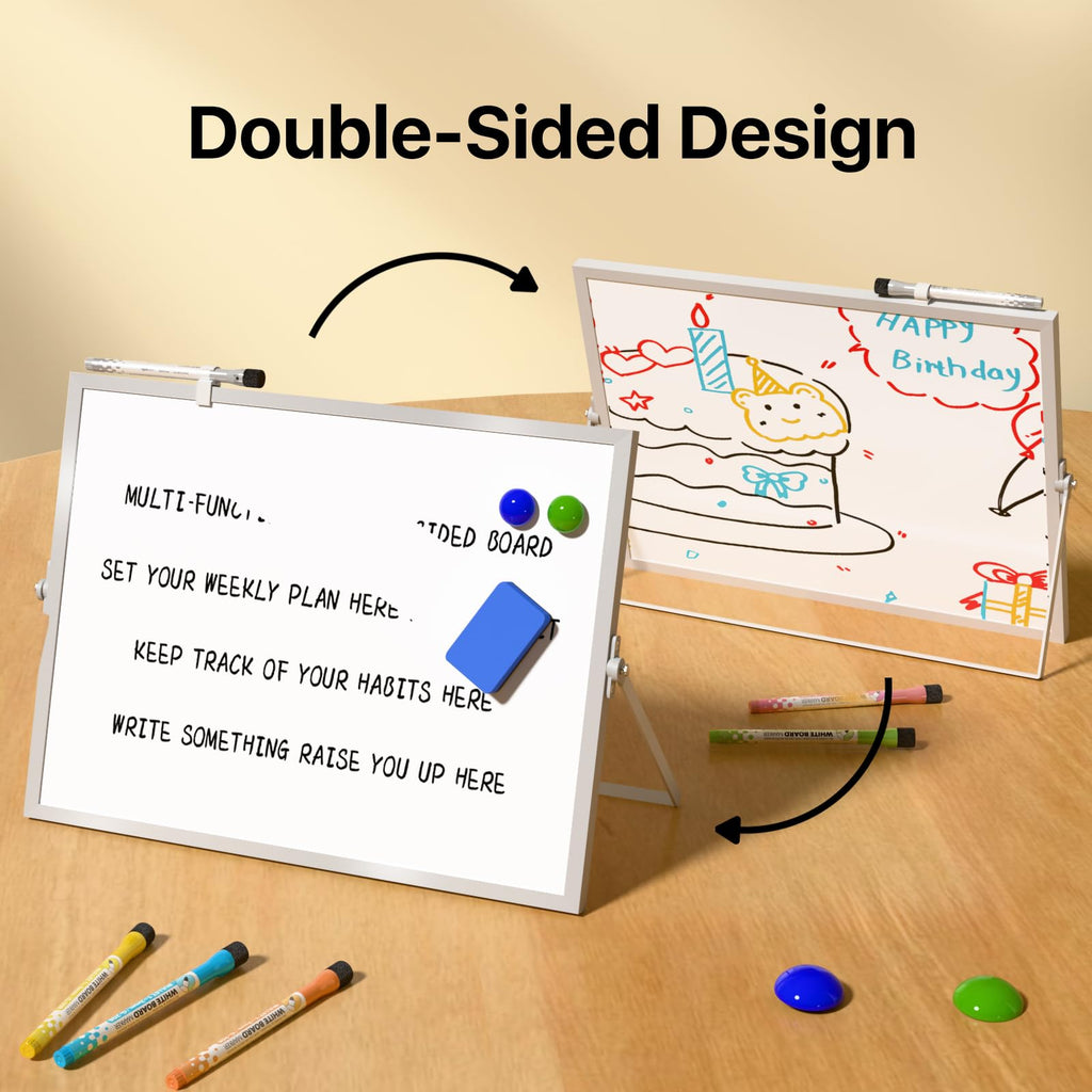 Marsrock Sale 17"×13"Blank Desktop Double-Sided Dry Erase Whiteboard with Stand,10Markers,6Magnets,1Eraser,Great for Home,School&Office Planning