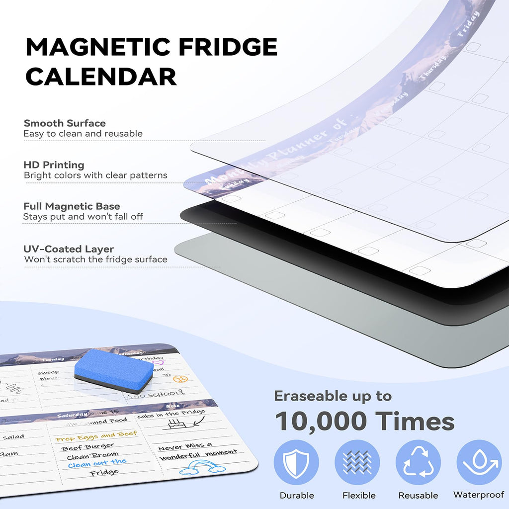 Marsrock New (3-Pack）14" x 11"Grey Magnetic Refrigerator Whiteboard Calendar,Fridge Dry Erase Weekly And Monthly Planner Board
