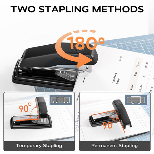 Effortless Stapler for Desk with 40-50 Sheet Capacity, 2000 Staples, 1-Touch Stapling, Ergonomic & Easy to Load Desktop Staplers, Heavy Duty Stapler, and Magnetic Staple Remover, Black