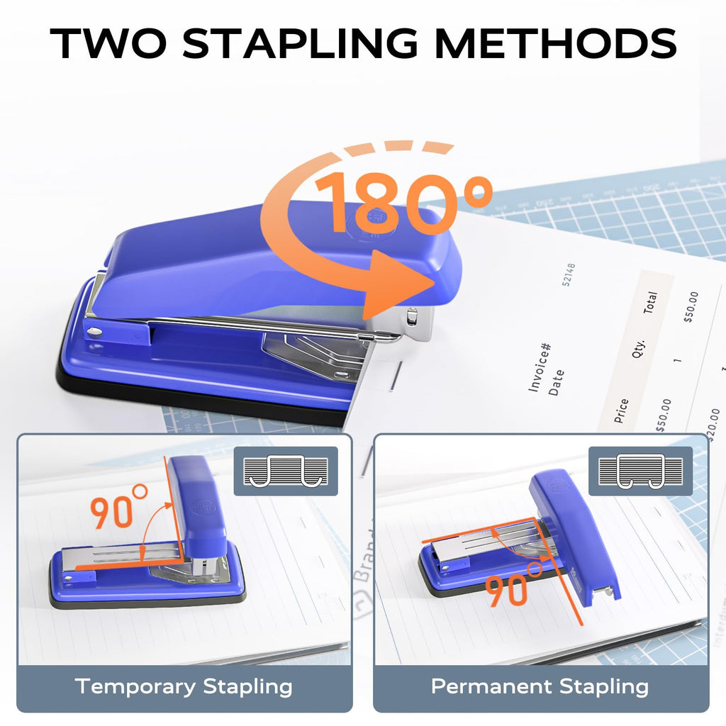 Marsrock Blue Desktop Heavy-Duty Staplers,50 Sheet Capacity,2000 Staples,Swing-Arm Swivel Remover Rotatable Stapler for Office,Home,Classroom