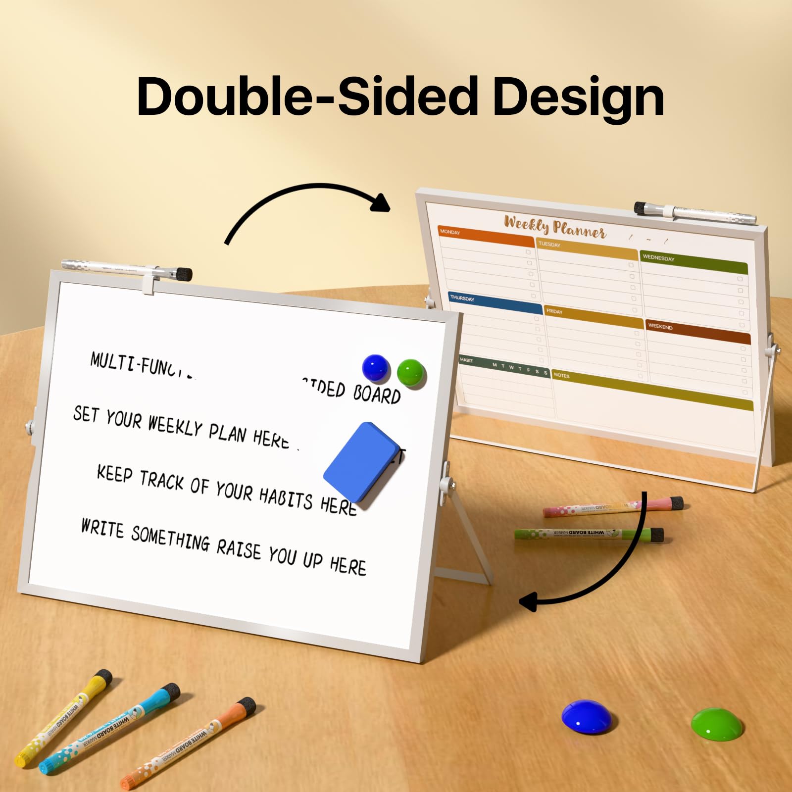 Marsrock Sale 17"×13"Colorful Desktop Double-Sided Dry Erase Whiteboard with Stand,10Markers,6Magnets,1Eraser,Great for Home,School&Office Planning