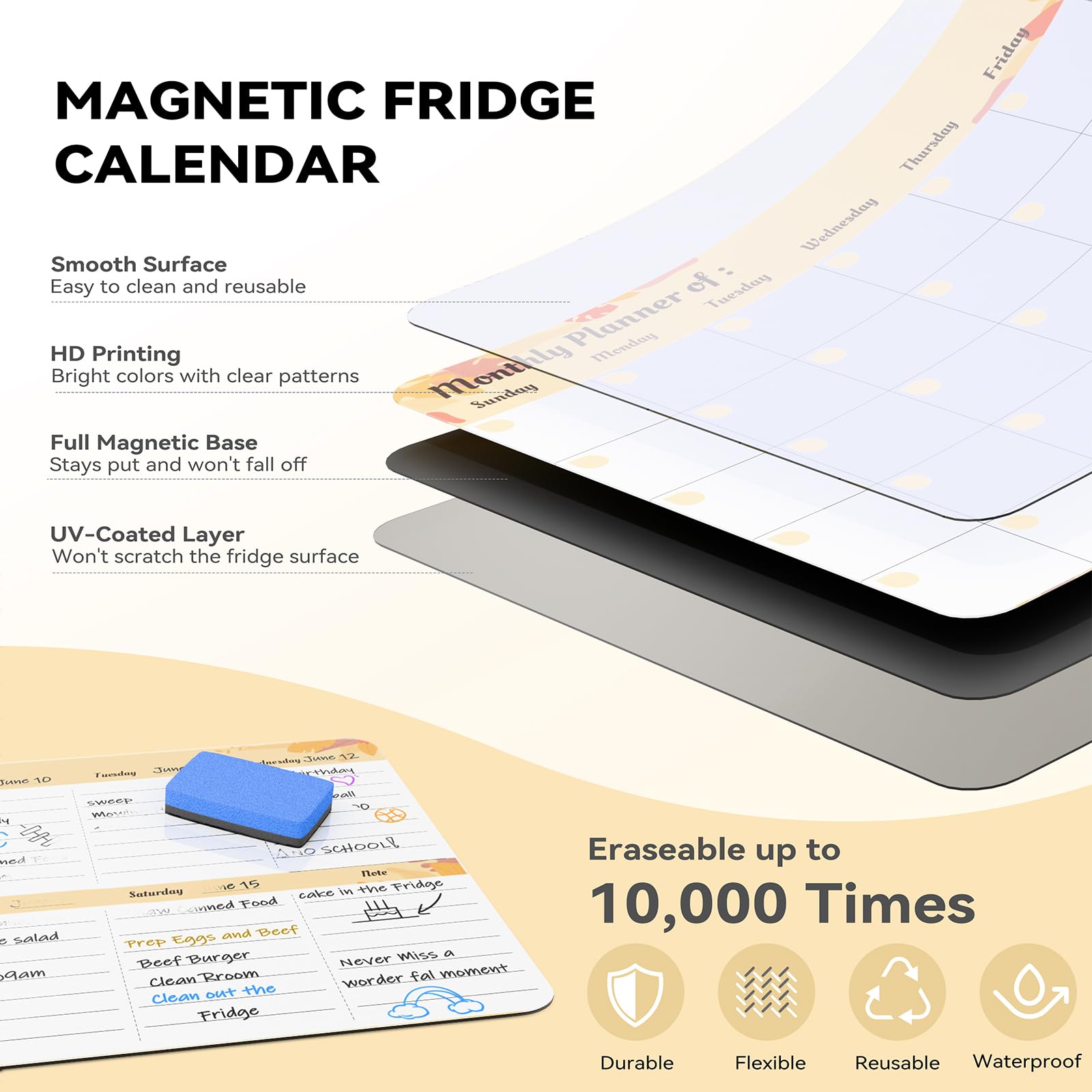 Marsrock New (3-Pack）14" x 11"Yellow Magnetic Refrigerator Whiteboard Calendar,Fridge Dry Erase Weekly And Monthly Planner Board