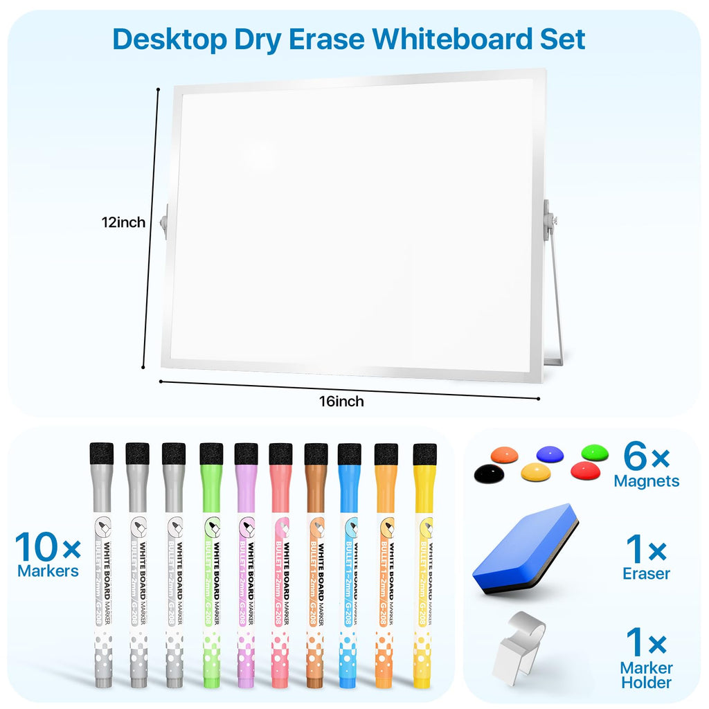 Marsrock Sale 17"×13"Blank Desktop Double-Sided Dry Erase Whiteboard with Stand,10Markers,6Magnets,1Eraser,Great for Home,School&Office Planning