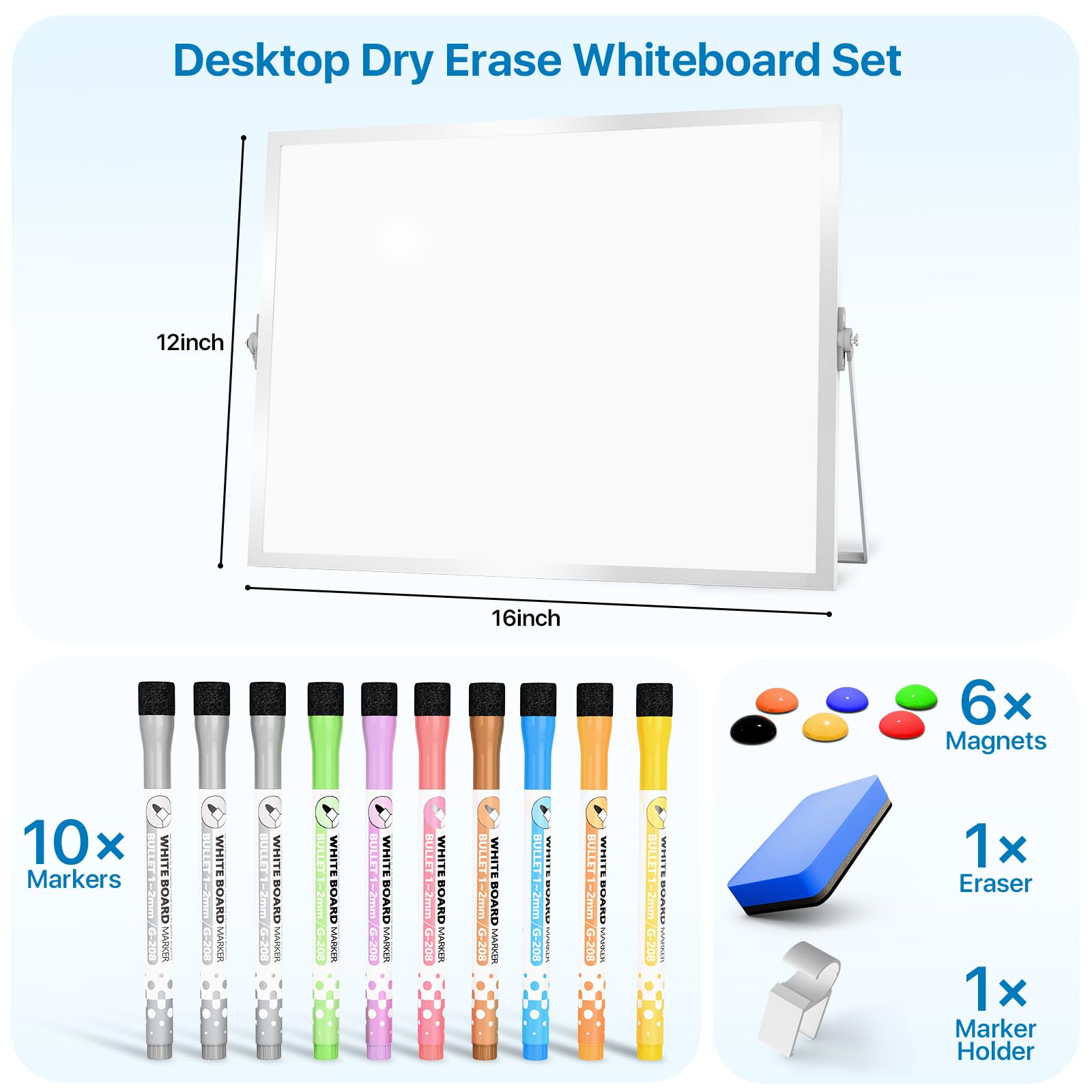 Marsrock Sale 17"×13"Blank Desktop Double-Sided Dry Erase Whiteboard with Stand,10Markers,6Magnets,1Eraser,Great for Home,School&Office Planning
