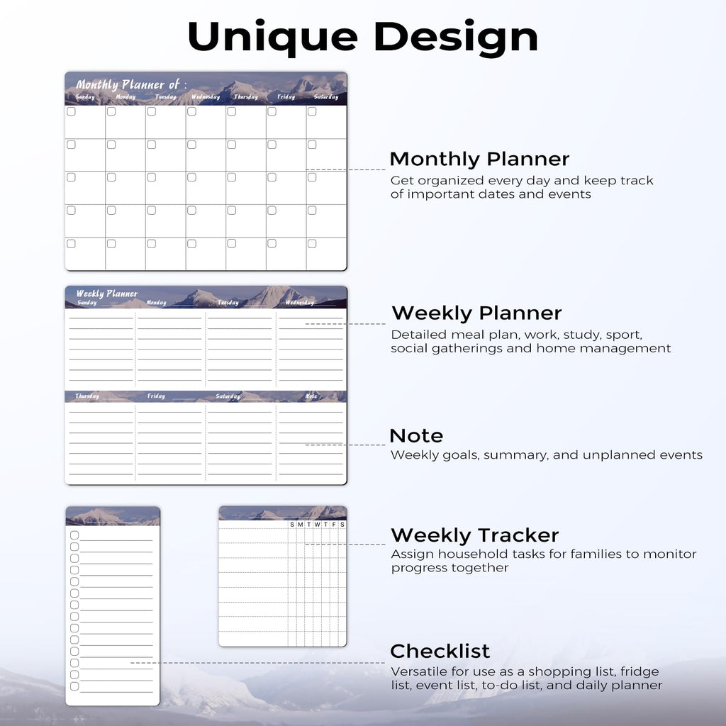 Marsrock 17" x 11"Grey Magnetic Refrigerator Whiteboard Calendar,Dry Erase Weekly or Monthly Planner Board&8 Markers,6 Magnets,1 Eraser