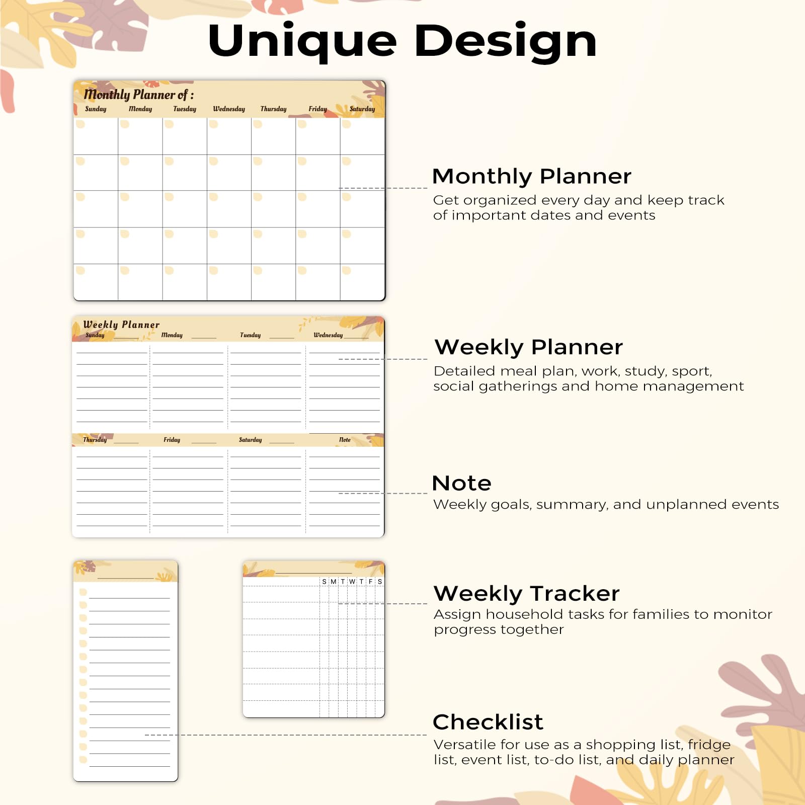 Marsrock 17" x 11"Yellow Magnetic Refrigerator Whiteboard Calendar,Dry Erase Weekly or Monthly Planner Board&8 Markers,6 Magnets,1 Eraser