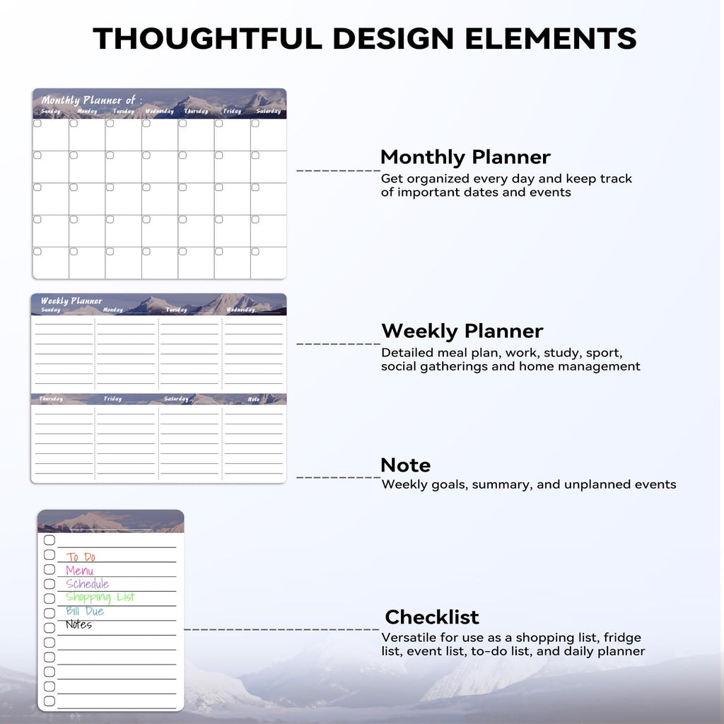 Marsrock New (3-Pack）14" x 11"Grey Magnetic Refrigerator Whiteboard Calendar,Fridge Dry Erase Weekly And Monthly Planner Board