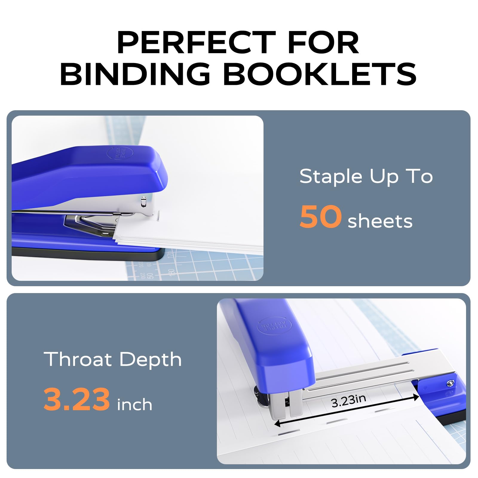 Marsrock Blue Desktop Heavy-Duty Staplers,50 Sheet Capacity,2000 Staples,Swing-Arm Swivel Remover Rotatable Stapler for Office,Home,Classroom