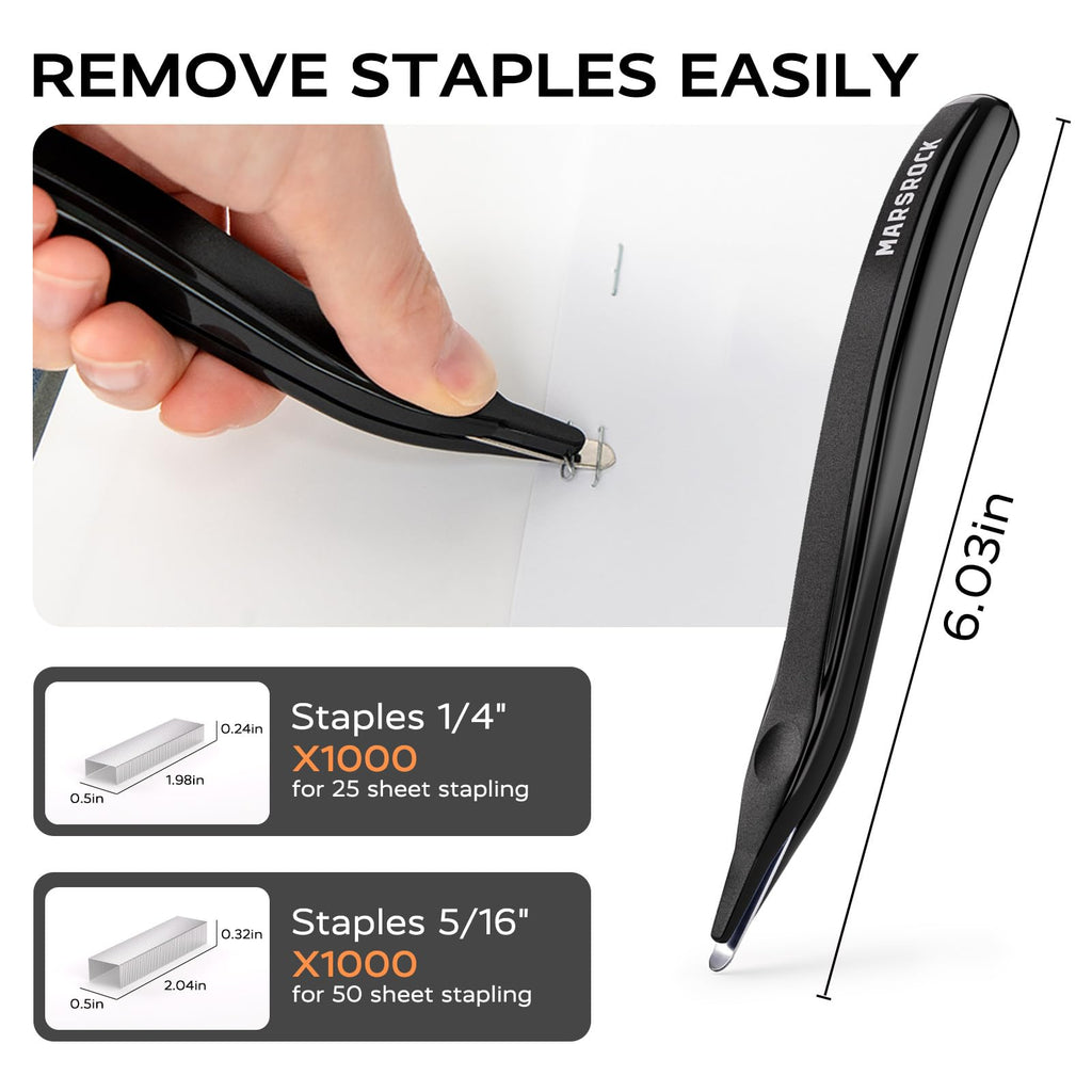 Effortless Stapler for Desk with 40-50 Sheet Capacity, 2000 Staples, 1-Touch Stapling, Ergonomic & Easy to Load Desktop Staplers, Heavy Duty Stapler, and Magnetic Staple Remover, Black