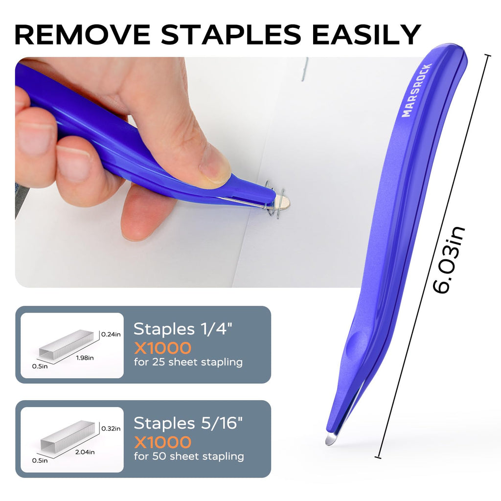 Marsrock Blue Desktop Heavy-Duty Staplers,50 Sheet Capacity,2000 Staples,Swing-Arm Swivel Remover Rotatable Stapler for Office,Home,Classroom