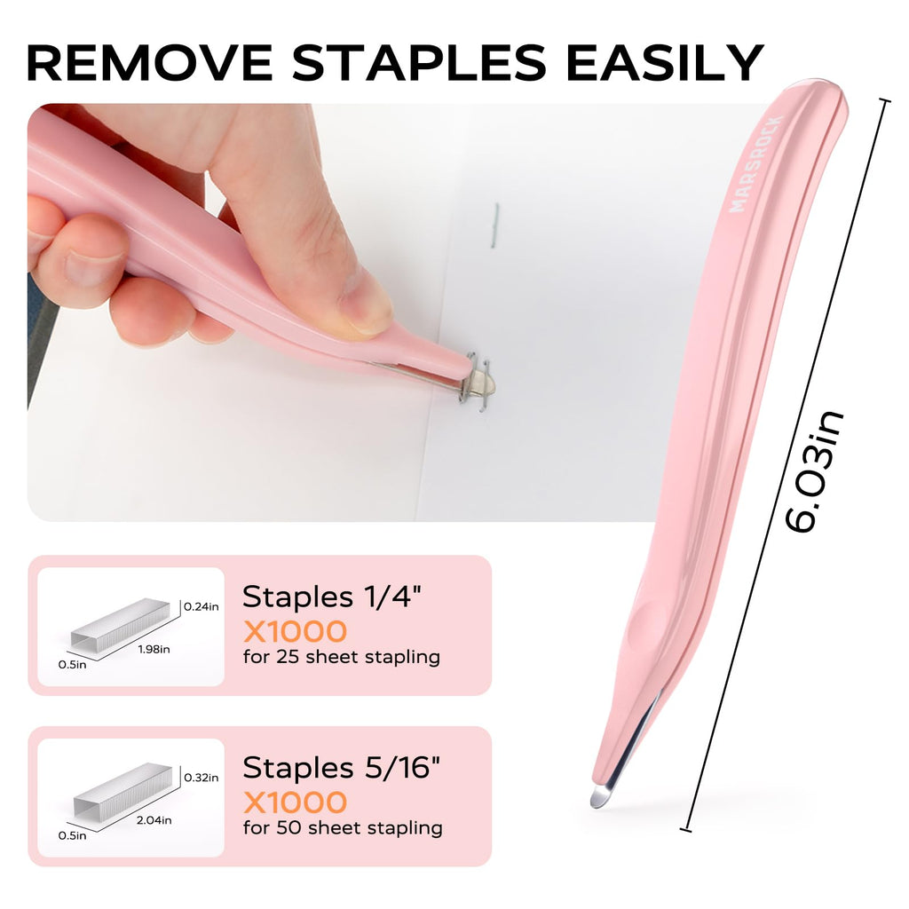 Marsrock Pink Desktop Heavy-Duty Staplers,50 Sheet Capacity,2000 Staples,Swing-Arm Swivel Remover Rotatable Stapler for Office,Home,Classroom