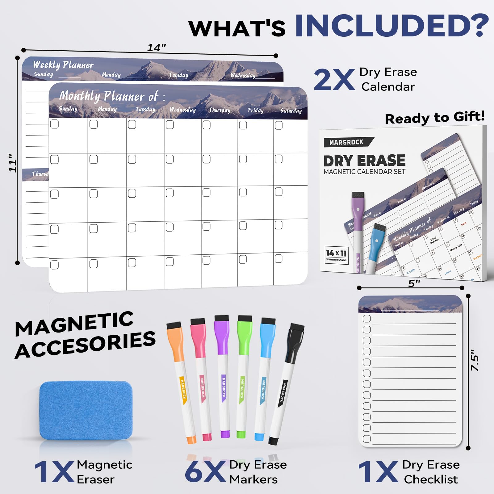Marsrock New (3-Pack）14" x 11"Grey Magnetic Refrigerator Whiteboard Calendar,Fridge Dry Erase Weekly And Monthly Planner Board