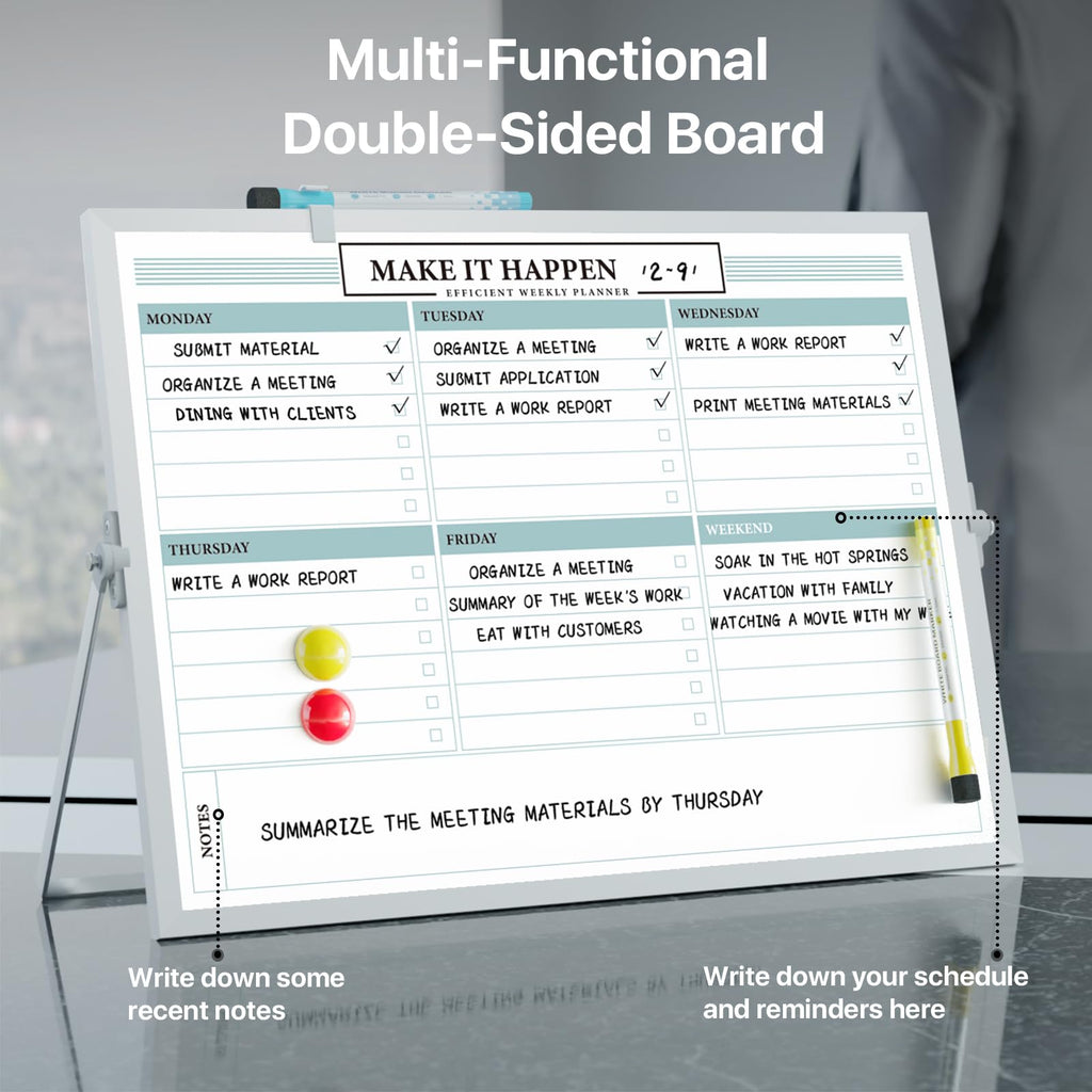 Marsrock Sale 17"×13"Green Desktop Double-Sided Dry Erase Whiteboard with Stand,10Markers,6Magnets,1Eraser,Great for Home,School&Office Planning