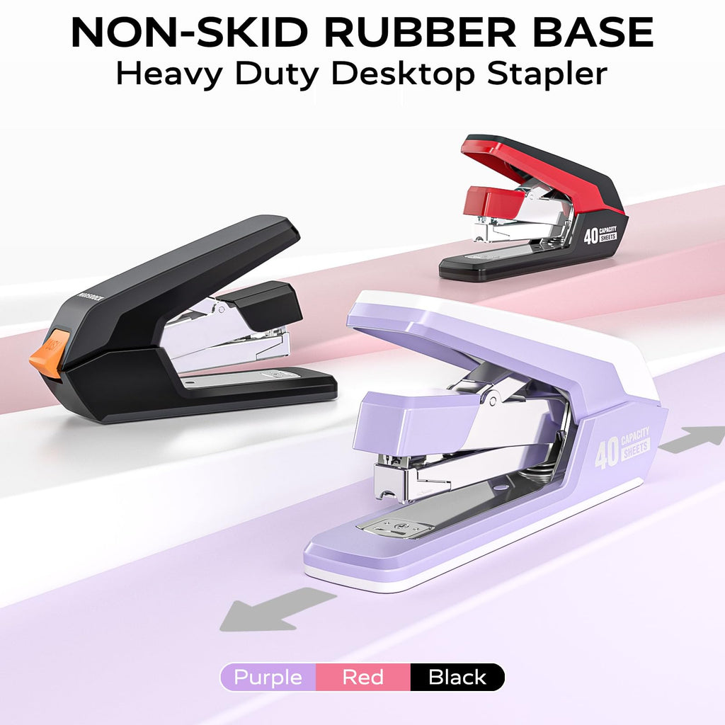 Effortless Stapler for Desk with 40-50 Sheet Capacity, 2000 Staples, 1-Touch Stapling, Ergonomic & Easy to Load Desktop Staplers, Heavy Duty Stapler, and Magnetic Staple Remover, Black