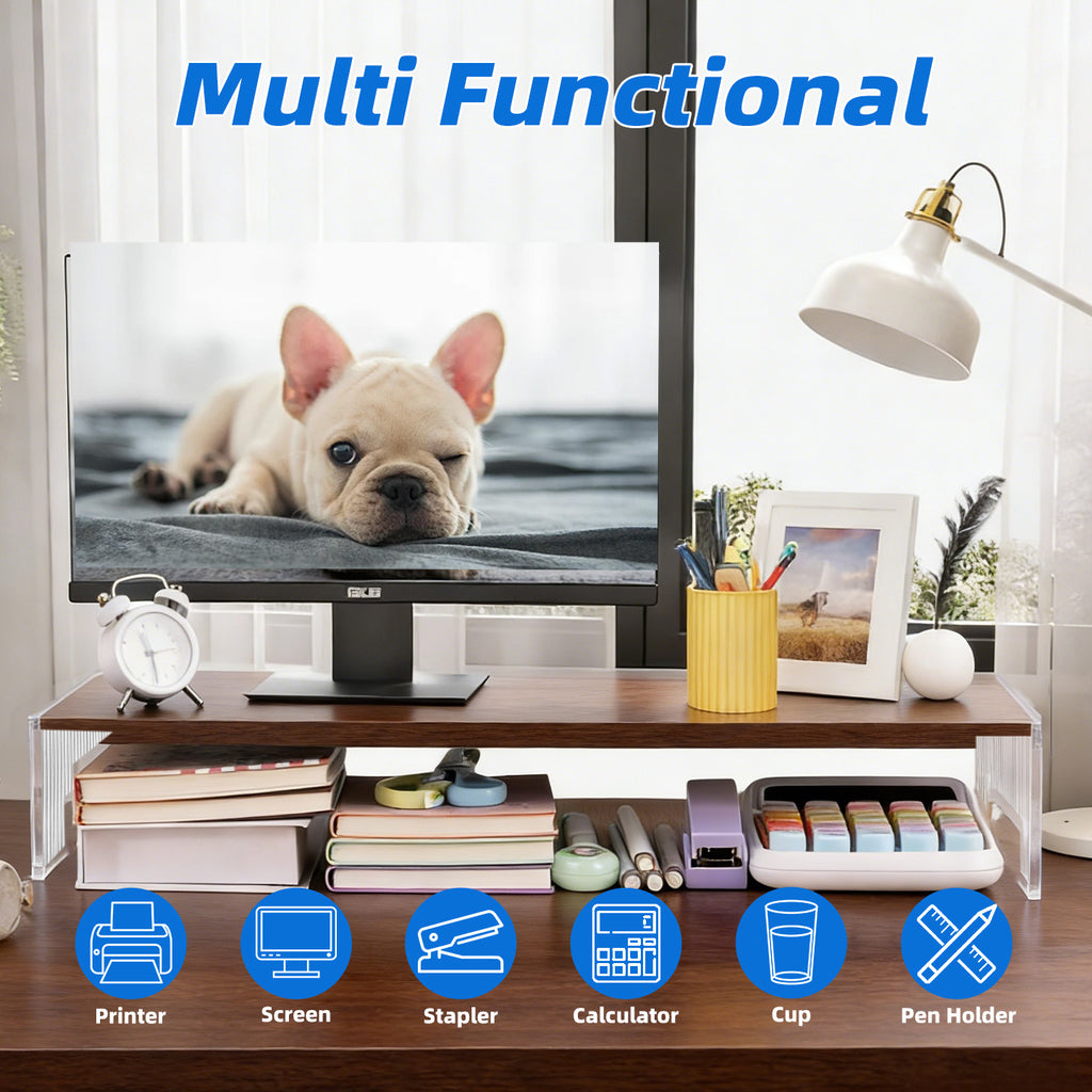 Marsrock Wood&Acrylic Computer Monitor Stand Desk Desktop Organizer Table For Home,Office Workspace,Laptop Riser,Printer,PC&TV Screen Riser