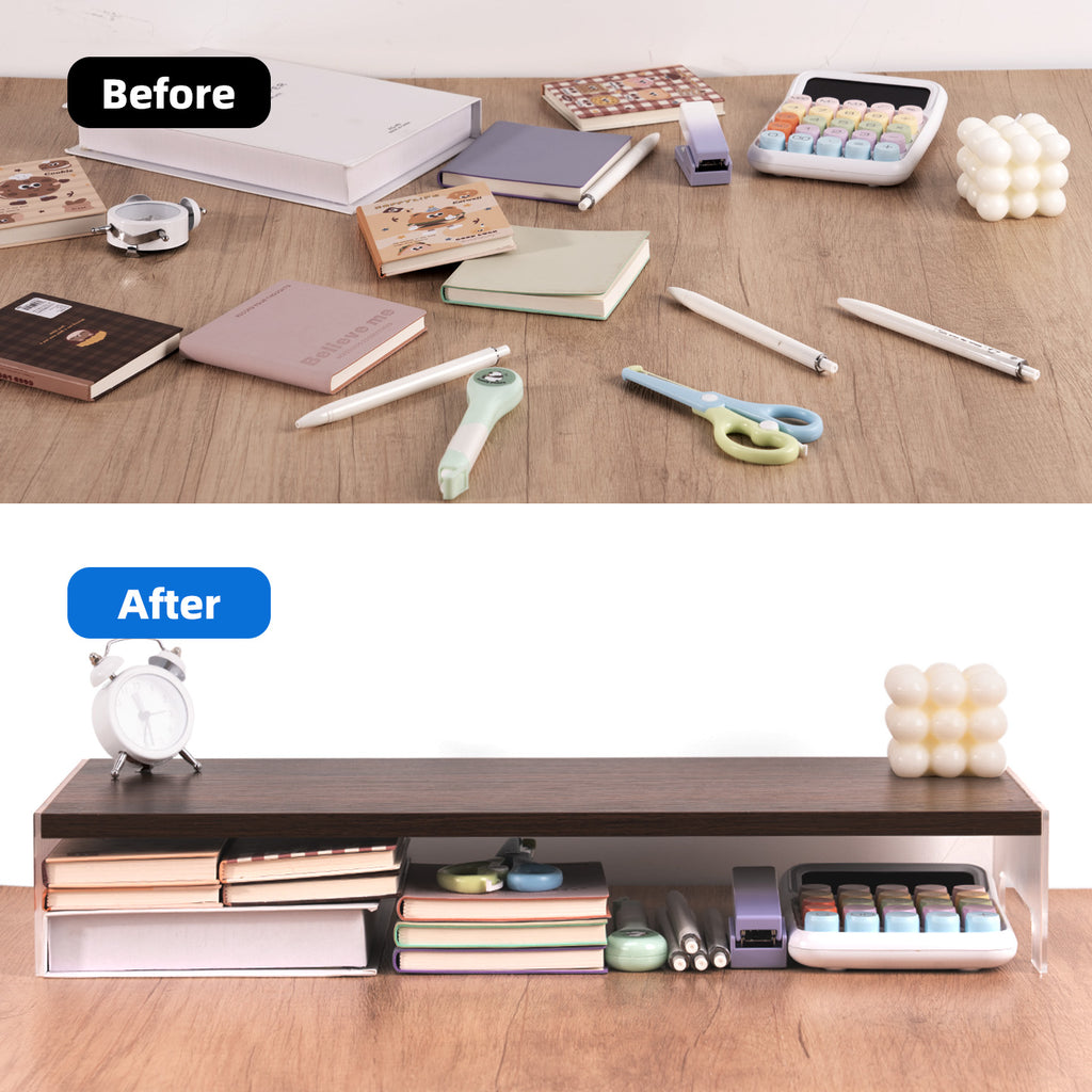Marsrock Wood&Acrylic Computer Monitor Stand Desk Desktop Organizer Table For Home,Office Workspace,Laptop Riser,Printer,PC&TV Screen Riser