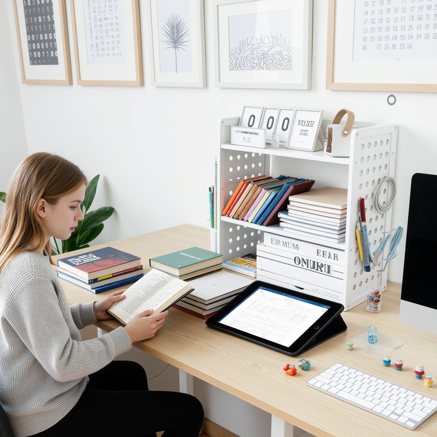 Marsrock (White-2 Tier) Office Desk Shelf Organizer,Medium Density Fiberboard Desktop Bookshelf Supplies Storage Rack,Shelf for Top of Desk and Dresser